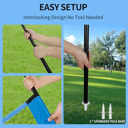 20FT Outdoor Volleyball Net Set System for Backyard Beach with Anti-Sagging Net, Iron Adjustable Height Poles, Soft PU Volleyball and Pump, Carry Bag - Instant Set Up & Durable - color: Blue