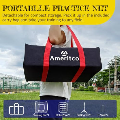 Baseball Net，7x7ft Baseball Practice Net with Tee and Target, Large Pocket Sports net for Hitting/Batting/Pitching/Throwing,Scratch Resistant Base, Versatile Use for All Levels - color: Black