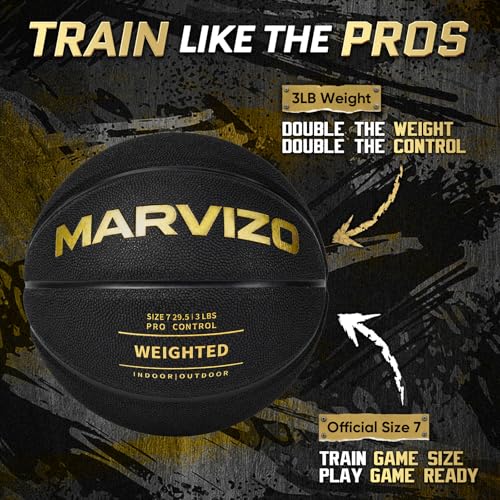 3LBS Elite Weighted Heavy Basketball Training Equipment, Official Size 7 (29.5"), Durable in&Outdoor, Enhanced Grip Composite Leather, Improve Handling Dribbling Passing Rebounding Skills