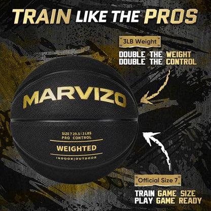 3LBS Elite Weighted Heavy Basketball Training Equipment, Official Size 7 (29.5"), Durable in&Outdoor, Enhanced Grip Composite Leather, Improve Handling Dribbling Passing Rebounding Skills