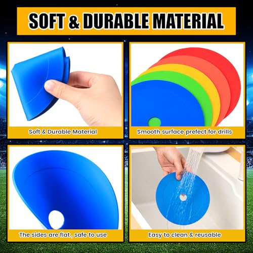 Silipull 6 inch Flat Cones Spot Markers Non-Skid Floor Hole Soccer Cones Field Court Spot Markers Flat Discs Soccer Training Equipment for Football Sports Speed Agility Practice