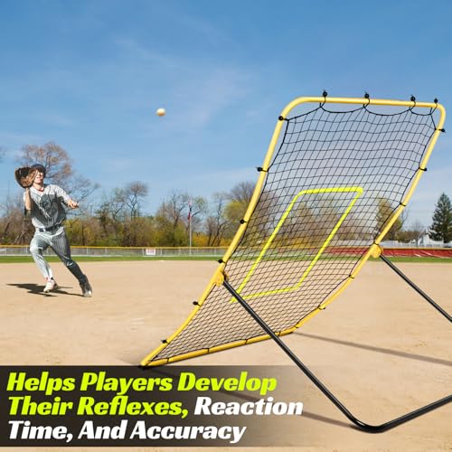 JASCOPRO Baseball Rebounder Net – Adjustable Pitchback Trainer for Solo Fielding,Throwing, Pitching Practice, Durable Steel Frame with 5 Angles, Softball Rebound Net Simulates Grounders & Fly Balls