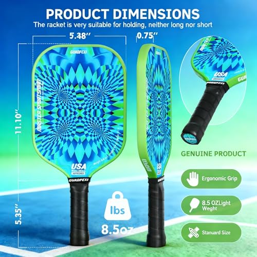 Pickleball Paddles Set 2 Pack USAPA Approved Fiberglass Pickleball Paddles with Honeycomb Core Includes 4 Pickle Balls Carry Bag & Gift Box - color: Green