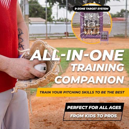 ALAGPRO® 9 Hole Pitching Net with Strike Zone - Baseball and Softball Training - Batting, Throwing and Hitting Practice Equipment - Portable, Backyard Setup