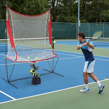 Pickleball Starter Kit with Automatic Ball Machine 10 Pickleballs Ball Recycling Net Carrying Bag, 5 Adjustable Angles 2 Power Level Portable Tennis Ball Pitching Machine