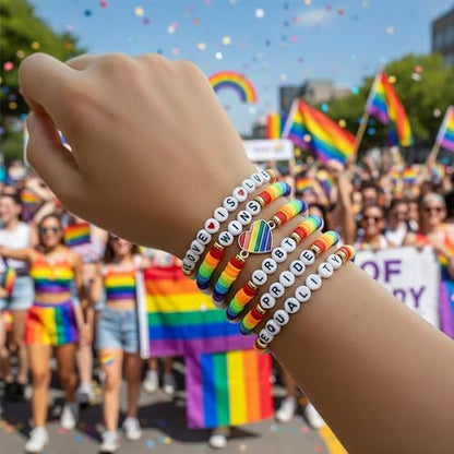 OHOME Pride Outfits for Women - 6 Pack Pride Bracelets | Pride Party Decorations Favors Supplies | Pride Outfit Accessories for Women - style: Pride day