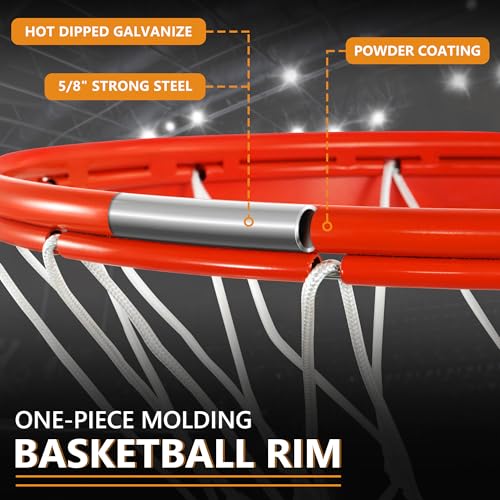 Basketball Rim Replacement, Single-Spring Breakaway Basketball Rim Outdoor Indoor, Universal 18 Inch Heavy Duty Basketball Hoop Rim and Net - color: ORANGE, style: TUBE TIE Basketball Rim