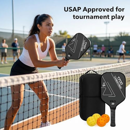 Pickleball Paddle Set of 2 T700 Carbon Fiber – Textured Surface Rackets for Spin & Control, Includes 4 Pickleballs & Bag, Durable Lightweight Pickleball Kit - color: 1