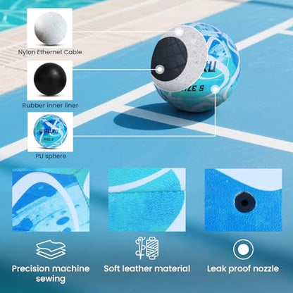 Official Size 5 Volleyball, Soft Touch Waterproof PU Leather Cover & Reinforced Rubber Bladder - for Indoor, Outdoor, Pool, Beach - Includes Air Pump & Inflation Needle