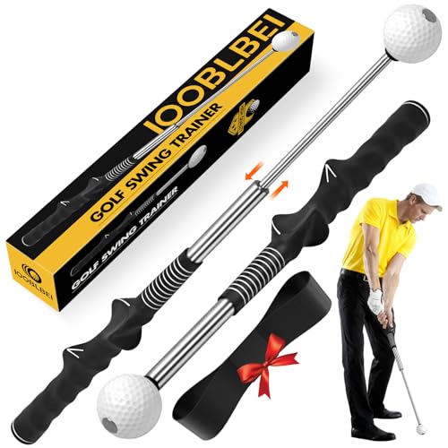 Retractable Golf Swing Trainer, Golf Training Aid & Golf Grip Trainer for Right-Handed Golfer, Strength & Tempo Stick Training, Telescopic Club for Beginners Chipping Hitting Practice