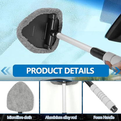wuyaoyao Car Windshield Cleaning Tool, Car Windshield Window Cleaner, Auto Window Glass Cleaning Kit with Extendable Handle & Reusable Microfiber Pad & Spray Bottle, Universal Car Accessories (Gray)