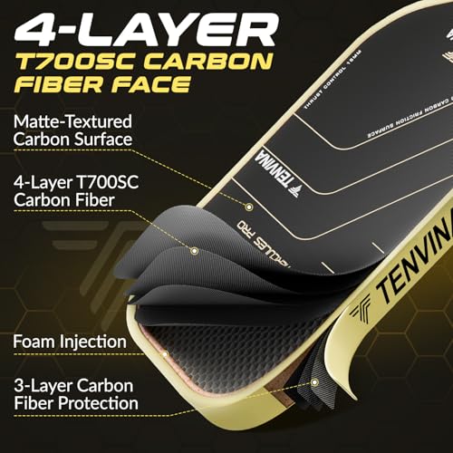 TENVINA Pickleball Paddles, Thermoformed T700SC Carbon Fiber Pickleball Paddle, Pickle Ball Paddle USAPA Approved with Dominant Power and Larger Sweet Spot - color: PRO-Carbon-Elongated-16MM Control