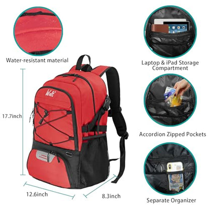 WOLT Basketball Backpack Large Sports Bag with Separate Ball Holder & Shoes Compartment, Best for Basketball, Soccer,Gym - color: Red