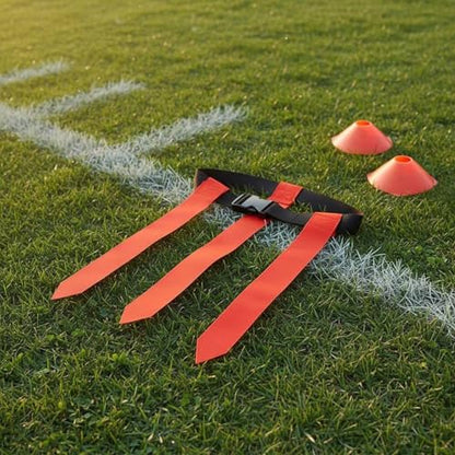 Qianly Flag Football Set Contrasting Hues Sash Kit Material for Adults, Beginners, PE Class, Backyard Games, Outdoor Activities, Red, 3 Flags D-ring