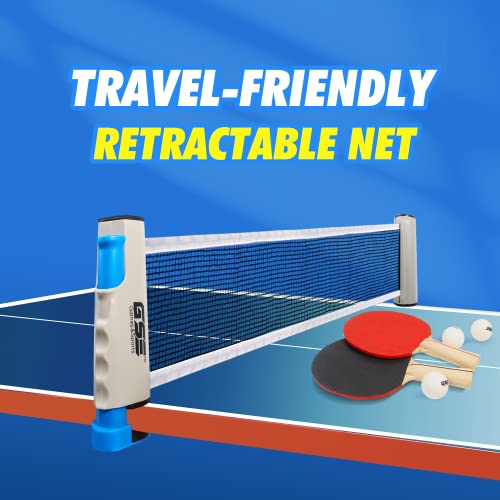 GSE Games & Sports Expert Adjustable Retractable Ping Pong Net Set & Post. Professional Table Tennis Rackets and Balls, Net with Posts and Storage Bag - Pingpong Paddle and Game Table Accessories. | Adjustable, Retractable, Post, Professional, Rackets, Ba