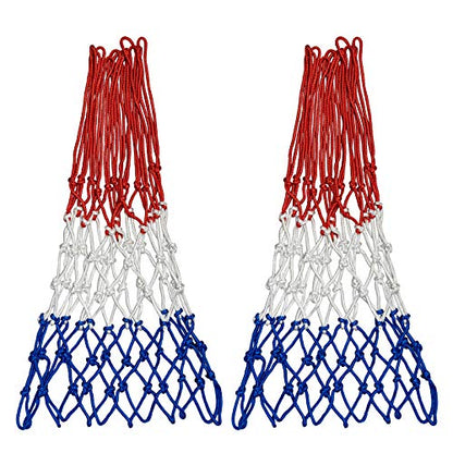 Sanung 2 Pack Heavy Basketball Net Rainproof Sunscreen, Red White Blue Bold Polyester Braided Rope, 12 Loops for Indoor Outdoor Professional Competitions