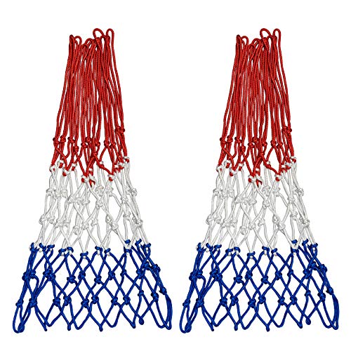 Sanung 2 Pack Heavy Basketball Net Rainproof Sunscreen, Red White Blue Bold Polyester Braided Rope, 12 Loops for Indoor Outdoor Professional Competitions