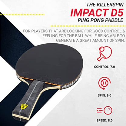 Killerspin Impact Series Table Tennis Paddles - Black/Black Ping Pong Racket, Table Tennis Equipment for Beginners/Intermediates - Ensures Solid Control and Spin - style: Impact D5 SmartGrip
