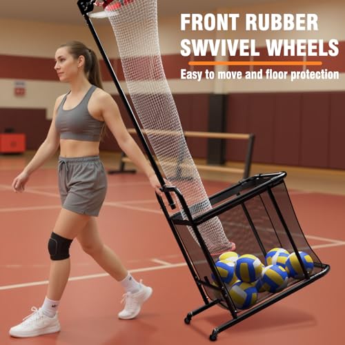 Volleyball Setter Training Equipment, Volleyball Setter Trainer Net with 2 Target Hoop Size,13 Heights & 6 Angles Adjustable, Serving Spiking Drills System with Ball Collection Bag
