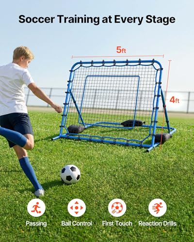 VEVOR Soccer Rebounder Net, Quick-Switch Angle Soccer Goal Rebounder for Control, Passing Practice, Heavy-Duty Iron Frame & PE Net, Easy Setup Ball Training Equipment for Teens&Adults
