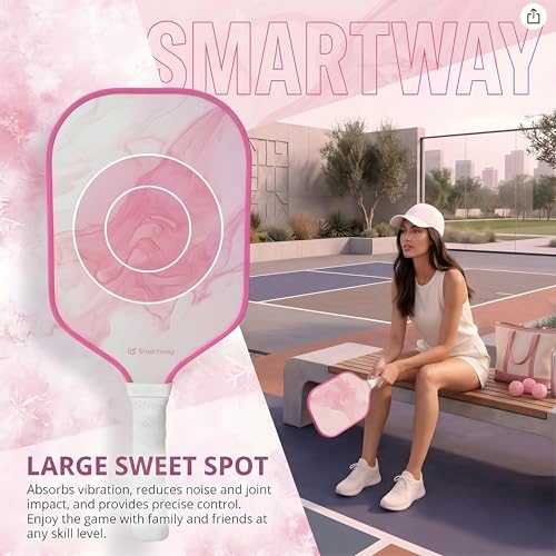 Smartway USAPA Approved Pickleball Paddles Set - Included 2 Lightweight & Slip Resistant Fiberglass Pickle Ball Rackets + 4 Balls + 1 Portable Carry Bag, Pickle Ball Set for Men Women Beginners - color: Blush Flow