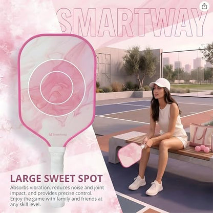 Smartway USAPA Approved Pickleball Paddles Set - Included 2 Lightweight & Slip Resistant Fiberglass Pickle Ball Rackets + 4 Balls + 1 Portable Carry Bag, Pickle Ball Set for Men Women Beginners - color: Blush Flow