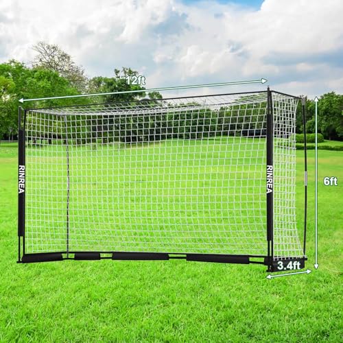RINREA Portable Soccer Goal, Collapsible Soccer Goal Net Metal Base, Quick Setup Soccer Training Equipment with 1 Carry Bag, 1 Agility Ladder, 4 Ground Nails - color: Standard Black