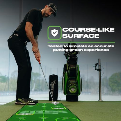 BACK 2 BASICS Golf Portable Putting Green Indoor Golf Putting Mat 10ft, Alignment Aid Trainer for Practice Indoor and Outdoor, Home or Office Compact Roll Target Gate Precision Control Tool