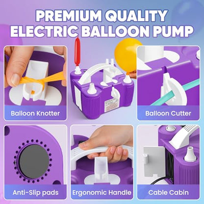 4-in-1 Balloon Pump Electric - Triple-Port 600W Air Pump for Balloons Latex, Foil Mylar Balloon, 260Q | Inflatables & Sports Balls | Portable Electric Balloon Pump with Hose, Nozzles & Ball Needles