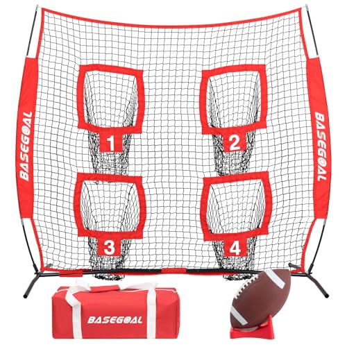 BaseGoal 6x6 Ft Football Nets for Throwing,Football Target,Quarterback Training Equipment with 4 Target Pockets for Improving Football Accuracy Throwing - color: red