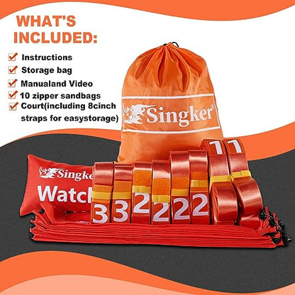 PortablePickleball Court Marking Kit,Innovative, 10 Zippered sandbags Keep thewind from Messing Around,Temporary Pickleball Boundary Lines, 8 Nylon webbings, Net Not Included