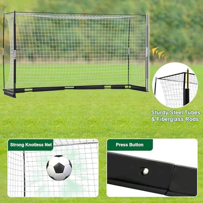 RINREA Portable Soccer Goal, Collapsible Soccer Goal Net Metal Base, Quick Setup Soccer Training Equipment with 1 Carry Bag, 1 Agility Ladder, 4 Ground Nails - color: Standard Black