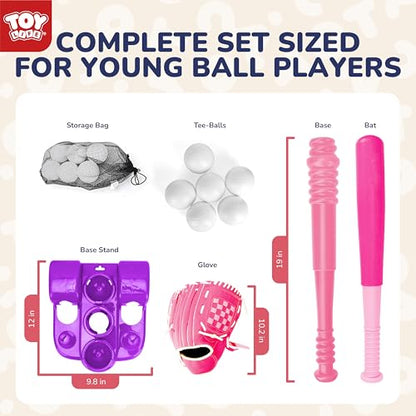 TOY Life T Ball Set for Kids 3-5 5-8, Toddler Baseball Set for Girls, T Ball Stand Sets with Baseball Glove, Tball Bating Tee Outdoor Indoor Toys for Toddler Girls - style: Glove, Tee, Bat & 6 Balls