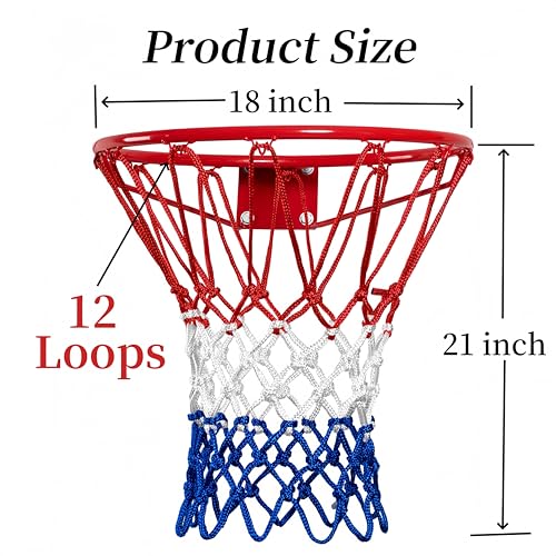 2 Pack Heavy Duty Basketball Net Replacement,2025 Upgrade Heavy Duty Basketball Net, All Weather Anti Whip,12 Loops Fits Standard Indoor or Outdoor Rims - color: White&Red&Blue+White&Red&Blue