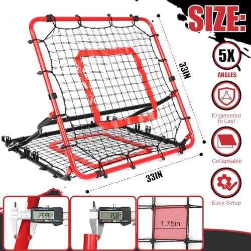 Storgem Baseball Softball Rebounder Net, Pitch Back Rebound Net,Soccer Rebound Net, Fielding Rebounder,Double Sided Adjustable Multi-Sports Pitching Rebound Net for Throwing Practice