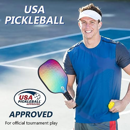 Pickleball Paddles Set of 2, USAPA Approved Carbon Fiber Pickle Ball Paddle (CHS) Polypropylene Honeycomb Core, Anti Slip Sweat Absorbing Grip, 2 Outdoor Pickleball, 2 Indoor Pickleball, Bag
