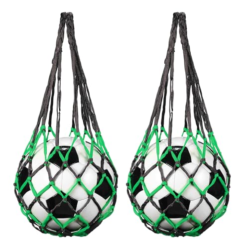 uxcell Basketball Net Bags, Nylon Soccer Ball Holder Portable Multifunctional Single Ball Mesh Net Bag for Storage Basketball Soccer Rugby Balls - color: Black/Green
