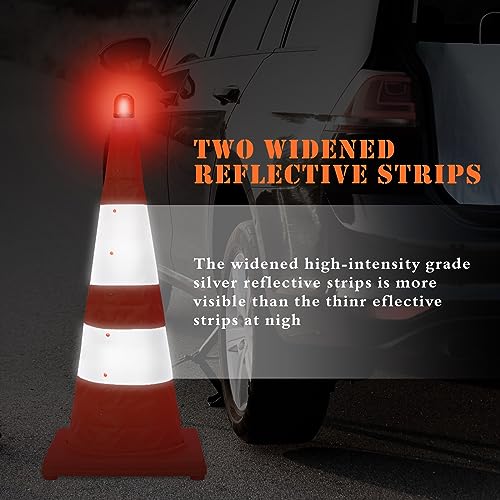 WHDZ 28 inch Collapsible Traffic Cones with LED Light Multi Purpose Pop up Reflective Safety Cones 4 Pack Orange - color: Orange