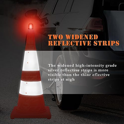 WHDZ 28 inch Collapsible Traffic Cones with LED Light Multi Purpose Pop up Reflective Safety Cones 4 Pack Orange - color: Orange