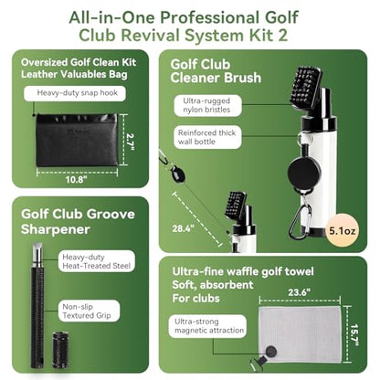 Pro Golf Club Care Kit – Cleaner, Polish, Brush, Groove Sharpener, Grip Cleaner, Magnetic Towel & Leather Bag – Restores Clubs, Removes Rust & Scratches, Renews Tackiness – Golf Gifts for Golfers