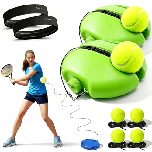 Solo Tennis Trainer Rebound Ball with String, 2026 New Portable Tennis Trainer Set for Self Practice, Tennis Training Equipment for Adults Kids Beginners with Elastic Balls - color: Green*2