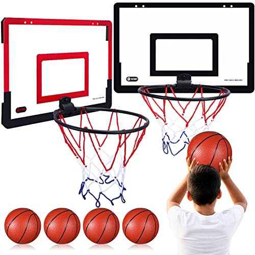 Sosation 2 Pcs Mini Basketball Hoop with 4 Basketball, Sticky Hook, Pump, Indoor No Drilling Basket Ball Hoop Decompress Game for Kid Adult Back to School Gift - style: Classic Style