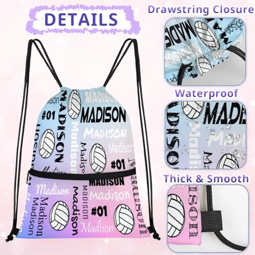 Custom Volleyball Style Drawstring Bag, Personalized Sports Ball Backpack Drawstring Sack Cinch Bags for Team Gift Party Favors, Cut Glitter Pattern - color: Blue