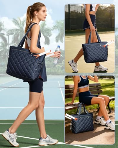 Tennis Tote bag With Shoe Compartment For Men & Women Waterproof Tennis Tote Holds 2-4 Rackets With Shoe Compartment & Wet Pocket, Sports Travel Duffle Fits 15.6" Laptop, Pickleball Tote bag