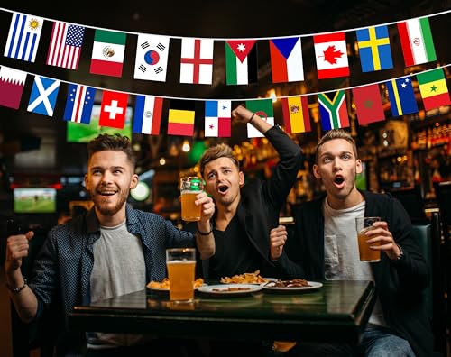 1 Pack 49ft World Soccer 2026 Cup String Flags, 48 Participating Countries Bunting Banner, Double Sided Football Decorations for Backyard, Room, School, Bar, Street World Soccer 2026 Cup Flags