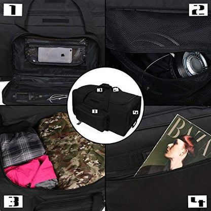 Heavy-Duty X-Large Military Tactical Wheeled Rolling Duffel Trolley Bag For Deployment Traveling Camping Sporting - color: Black