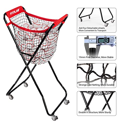 Baseball Caddy with Wheels, Holds 100+ Baseballs or 50+ Softballs, Extra Large Ball Caddy for Baseball and Softball Drills, Easy Set Up and Carrying, Ball Caddy for Outdoor/Indoor