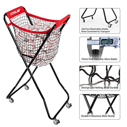 Baseball Caddy with Wheels, Holds 100+ Baseballs or 50+ Softballs, Extra Large Ball Caddy for Baseball and Softball Drills, Easy Set Up and Carrying, Ball Caddy for Outdoor/Indoor