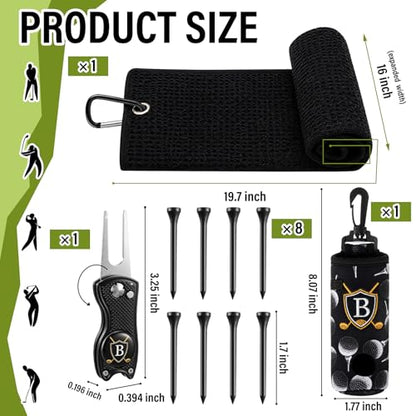Liliful 12 Pcs Golf Accessories Kit, Include Golf Ball Bag with Hook Towel Tees Magnetic Ball Marker Divot Tool Cleaner Brush for Women Man Gifts(Initial B,Black)