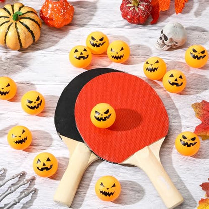 Soulchen Halloween Table Tennis Balls Bulk 40 mm Pumpking Ghost Spooky Novelty Funny Table Tennis Ball Accessories for Halloween Pumpkin Spooky Party Birthday Fun Gift